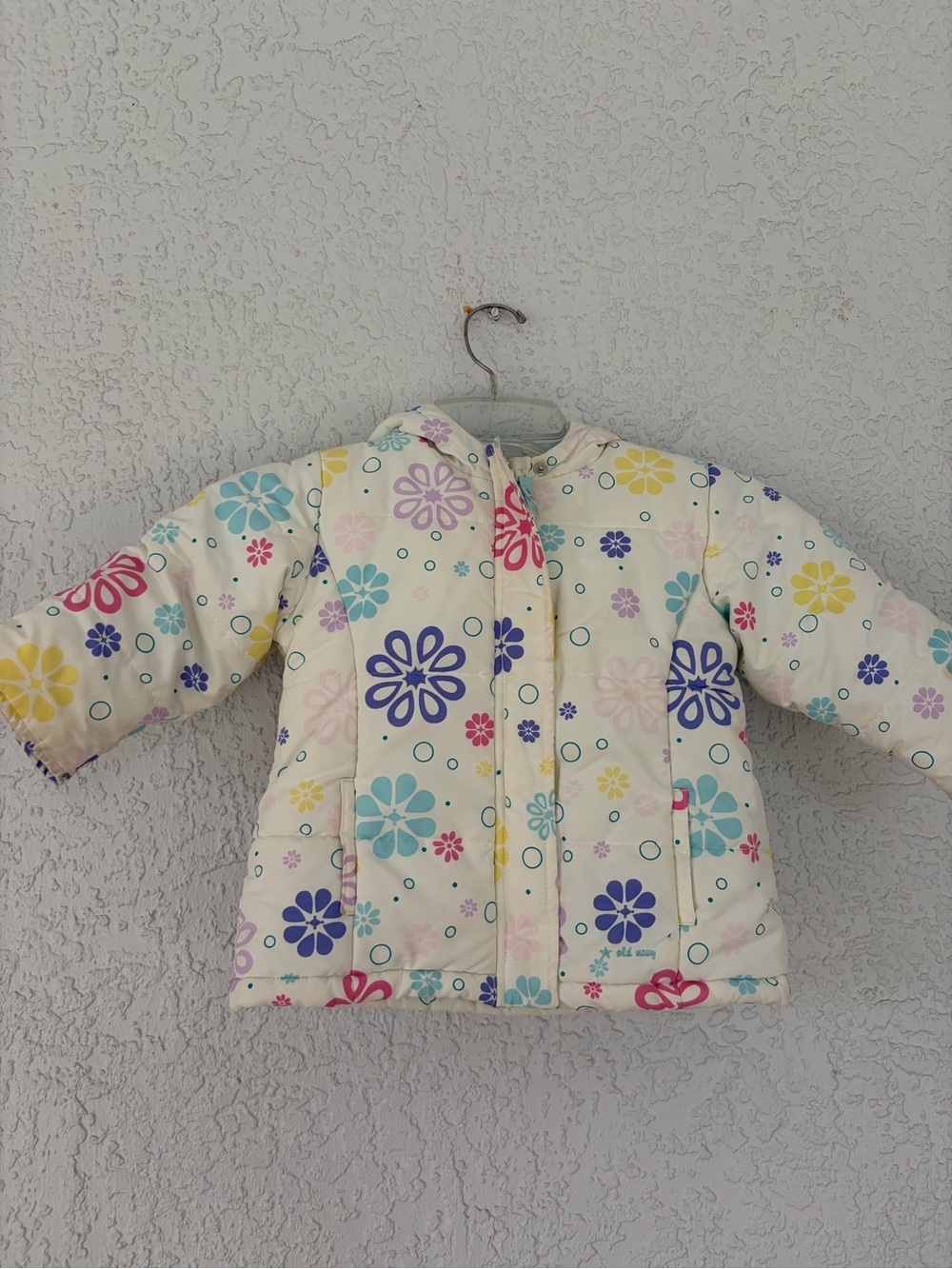 Old Navy Cream Puffer Jacket with Colorful Floral Print